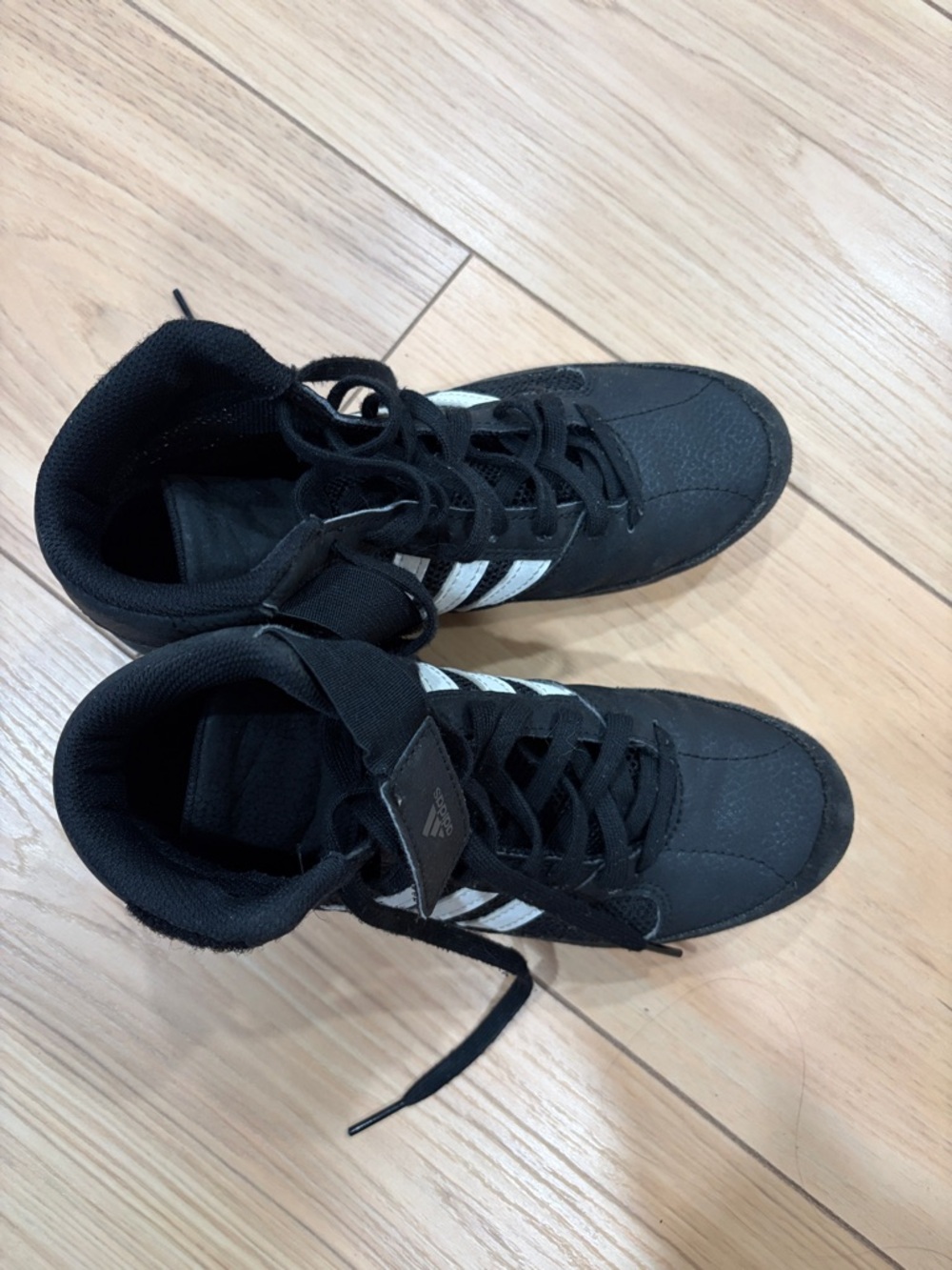 adidas Black with White Stripes wrestling shoes